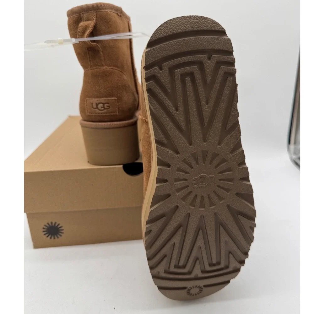 UGG‎ W Classic Mini Platform Chestnut Suede Shearling Lined Ankle Boots US 9